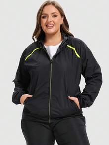 1PC Plus Size Rain Jackets For Women Waterproof Raincoat Hooded Rain Coats Outdoor Windbreaker Trench Coat - Black - View 4