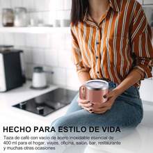 Termo para Cafe de Acero Inoxidable 400ml, Termo Taza para Café con Tapa Hermética, Pajita y Cepillo de Limpiezar, Taza Termica Frio y Caliente Portátil Vaso de Viaje para Cafe, Té, Agua y Una Variedad de Bebidas (oro rosa) - Verde oscuro - Ver 5