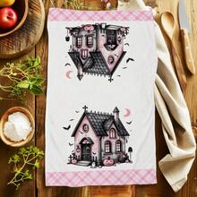 2/4/6/48 Stück Halloween Rosa Haus Muster Weiche Küchentücher/Handtücher, Multifunktional, schnell trocknende Geschirrtücher, geeignet für Küche, Feier, Hochzeit, Dekoration und mehr