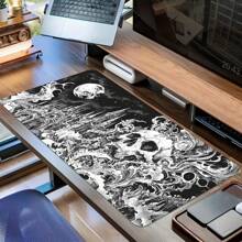 大型防水防滑橡胶游戏鼠标垫 - 1 件装哥特骷髅月亮图案鼠标垫 - 黑白桌面垫，适用于电脑、笔记本电脑、办公室、学校用品、返校季游戏鼠标垫桌面配件办公用品办公桌配件鼠标垫