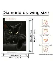 DIY万圣节装饰黑猫动物图案钻石画套装，马赛克艺术工艺墙面装饰，房间装饰，5D钻石画套装，完整钻石艺术家居墙面礼物 - 彩色 - 查看 2