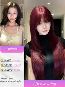 SHUDUO 1 Piece Synthetic Heat Resistant Straight Hair Red Wig, Made From Fibers For Daily Use, Natural And Realistic Wig (Accessories Not Included)