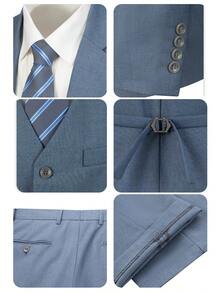 Men's Suits Gentleman Simple Slim Fit Single Breasted Business 3 Pieces Suit For Men Blazer Vest Pants Set Wedding Party Holiday Travel Size XS-3XL Fall Winter Clothes For Men - 霧霾藍 - 查看 4