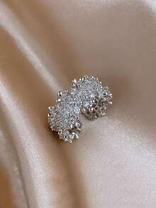 5pcs Elegant Cubic Zirconia Flower Open Copper Ring Set, Suitable For Women's Daily, Party And Wedding Wear - Silver - View 6