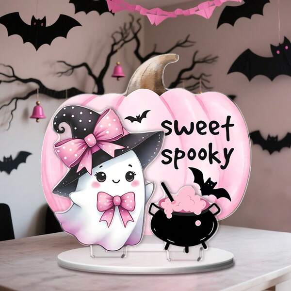 1 Pieza Decoración de Mesa de Halloween, Decoración del Hogar, Calabaza Rosa/Fantasma Lindo/Poción Mágica, Decoración Acrílica Plana 2D, Decoración de la Casa, Dormitorio, Sala de Estar, Cafetería, Comedor, Cocina, Regalos de Halloween, Para Familia y Amigos, Adornos de Decoración Acrílica Multicapa