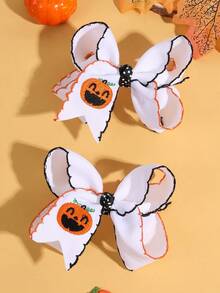 2/4pcs Halloween Pumpkin Bows Hair Clips,Fabric Embroidery Funny Pumpkin Spider Decor Hair Bows,Amusing Hair Accessories For Toddlers Halloween Gifts - Multicolor - View 7