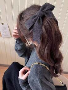 1 pieza Clip de pato coreano de punto con lazo, sensación de alta gama para mujeres, clip de cabello con cremallera a la mitad, accesorio de cabello con temperamento, clip de pato tejido de temperamento simple y versátil