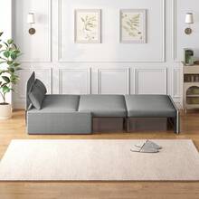 Twin/Queen Size 2 In 1 Convertible Sofa Bed, Linen Loveseat With 1 Foldable Mattress And 2 Cushions, Pull Out Sleeper Sofa,Couch Bed For Small Place, Apartment And Office And Living Room - 淺灰色 - 查看 5