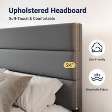 Allewie Full/Queen/King Size Platform Bed Frame With 4 Storage Drawers And Velvet Upholstered Headboard, Wooden Slats Support, Upholstered Mattress Foundation/No Box Spring Needed/Easy Assembly, Grey - 灰色 - 查看 3