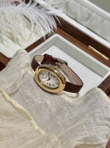 1pc Women's Oval Roman Numeral Casual Elegant Quartz Wrist Watch, Suitable For Daily Wear - Brown - View 6