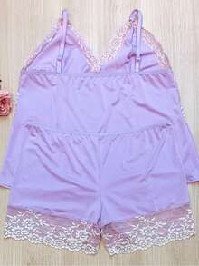 Baby Doll Microfiber Lace Two-Tone Comfort Without Padded Lined Pajamas-539 - Màu tím hoa cà - Xem 2
