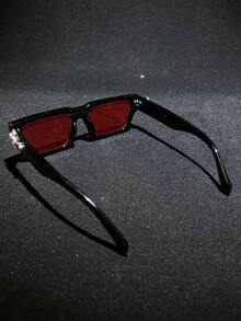 POLASUP 1 件水晶十字架和心形装饰牢不可破的聚碳酸酯镜片运动休闲复古方形太阳镜男士四季皆宜，Y2K 时尚复古风格，配有眼镜带和清洁布 - 黑框/紅鏡片(貼鑽十字架) - 查看 4