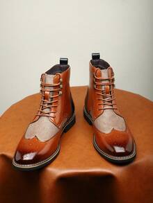 New Brogue Leather Shoes Men, British Style Business Wedding Shoes - Brown - View 2