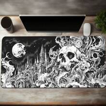大型防水防滑橡胶游戏鼠标垫 - 1 件装哥特骷髅月亮图案鼠标垫 - 黑白桌面垫，适用于电脑、笔记本电脑、办公室、学校用品、返校季游戏鼠标垫桌面配件办公用品办公桌配件鼠标垫