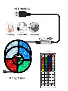 24键遥控5V RGB LED灯带，适用于电视/电脑背光、书桌、客厅、卧室、节日/派对/酒吧/氛围照明（建议电视/电脑背景灯使用1-5米） - 44鍵遙控-RGB燈帶 - 查看 8