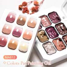 MEET ACROSS 9 Colors Dotting Gel Nail Polish Set, Includes 3 Nail Art Pens, 8 Sponge Blocks, Nude Pink Tie Dye Gel, High Pigment Semi-Solid Nail Polish Gel For Gradient Nails, Nail Art Design And Nail Salon - 彩色 - 查看 3