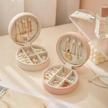 1 pieza Caja de almacenamiento de joyas portátil y multicolor - Caja redonda espaciosa con cremallera, para aretes, collares, pulseras y anillos - Diseño clásico y sencillo de alta calidad, caja de joyas redonda y pequeña para viajes, caja de joyas con cremallera, estuche de almacenamiento redondo para joyas con tapa, contenedor de almacenamiento para aretes y pendientes, organizador portátil para mesa, oficina, dormitorio, armario, para mujer, artículos esenciales de viaje, regreso a la escuela, almacenamiento de dormitorio, decoración de otoño