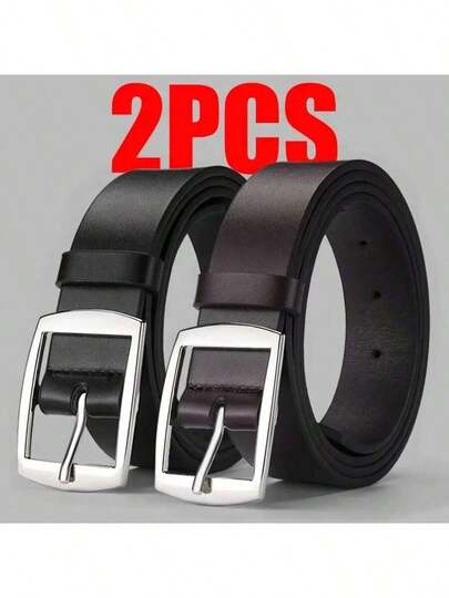 2条装黑色/棕色K-Color长方形双面宽扣男士皮带套装，休闲、商务、送给男友、丈夫、父亲的礼物，日常穿着、时尚、青少年、户外、度假、运动、旅行、街头、波西米亚风、复古秋季、万圣节秋冬配饰，适合青少年、青年、男士，休闲、户外、运动、度假、毕业礼物、生日礼物、日常穿着