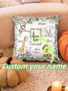 1pc Personalized Pillow Case With Cute Animal Design, Customizable Name, Gift For Kids, Children, Grandkids Birthday Party, Home Decor For Bedroom, Living Room, Study, Single-Sided Printed Pillowcase,Washable,Lightweight,Breathable, Funny,Cute,Love,Soft,Comfortable,Custom,Unique,Personalized,Ideal Gifts For Him,Ideal Gifts For Her,Ideal Gifts For Boyfriend,Ideal Gifts For Girlfriend,Ideal Gifts For Dad,Ideal Gifts For Mom,Ideal Gifts For Friends,Ideal Gifts For Family,Him,Her,Boyfriend,Girlfriend,Dad,Family,Mom,Friends,For Anniversaries,For Graduation,For Housewarming,For Weddings,For Birthdays,Car,Sofa,Tea Room,Living Room