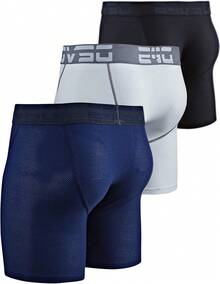 Men's Cool Dry Mesh Boxer Trunks 6-Inch Briefs, 3-Pack - 6吋(黑色/海軍藍/白色) - 查看 5