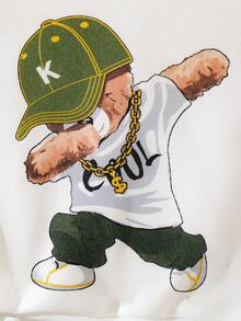 男婴卡通熊与绿帽子印花长袖羊毛圆领上衣+休闲工装裤套装 - 綠色 - 查看 4