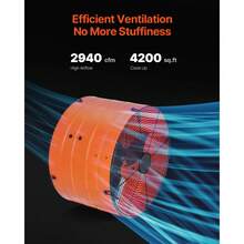 Gable Mount Fan, 16 Inch Attic Exhaust Fan With Adjustable Thermostat & Outer Mesh, 2940 CFM House Ventilator Cools Up To 4200 Sq.Ft, Quiet Ventilation For Roof, Garage & Shop, Vibrant Orange