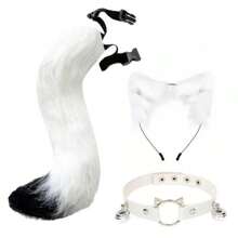 White - Animal Claw Paw Gloves With Cat Ears & Tail, Cute Plush Costume Props, Suitable For Cosplay, Halloween
