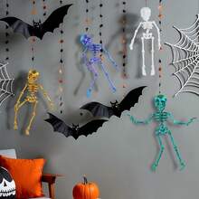 Multi-Colors Halloween Skeleton Decorations - 10 In 3D Printed Full Body Poseable Mini Skeletons With Movable Joints For Halloween Party, Indoor & Outdoor Decor - Multicolor - View 1