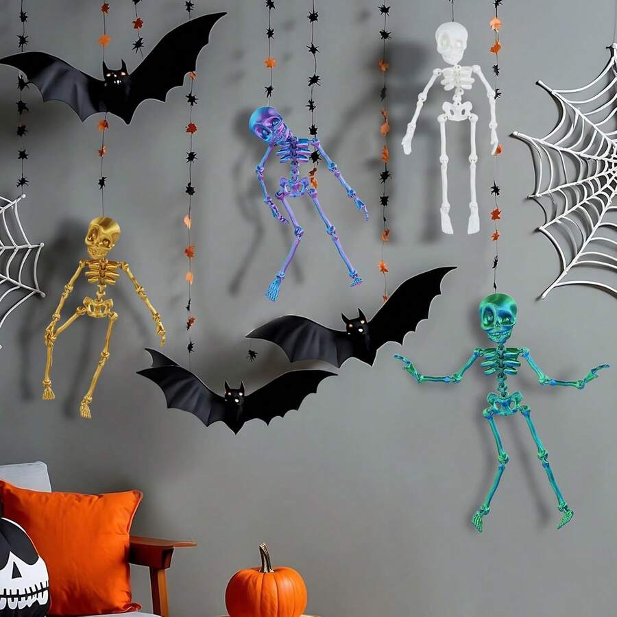 Multi-Colors Halloween Skeleton Decorations - 10 In 3D Printed Full Body Poseable Mini Skeletons With Movable Joints For Halloween Party, Indoor & Outdoor Decor - Multicolor - View 1