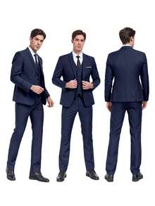 Men's Suits Gentleman Simple Slim Fit Single Breasted Business 3 Pieces Suit For Men Blazer Vest Pants Set Wedding Party Holiday Travel Size XS-3XL Fall Winter Clothes For Men - 藏蓝色 - 查看 4