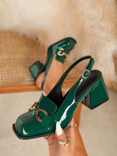 Fall/Winter 2025 Plus Size Women's Mary Jane Pumps, Thick Heels, Square Toe, Moss Green, Formal Work Dress Shoes, Sexy Chunky Heels, Party Heels, Small/Large Sizes, Elegant