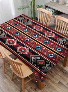 1pc Bohemian Style Patterned Tablecloth, Modern Polyester Rectangular/Round Waterproof Tablecloth, Digital Printing, Suitable For Living Room, Outdoor Dining Table, Small Round Table