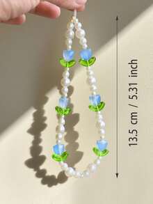 1 件简约郁金香花朵装饰手机壳吊坠腕带包饰，日常配饰手机挂绳相机带