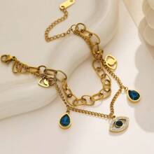 1pc Fashionable Titanium Steel Demon Eye Rhinestone Necklace, Stylish Delicate Clavicle Chain, Suitable For Women's Daily Wear