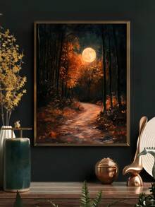 1 X Vintage Autumn Full Moon Dark Forest Art Print, Dark Country Style, Melancholic Autumn Art, Gothic Halloween Art Decoration, Maple Forest Scenery, Night Lily Pond Moon Art Oil Painting, Fairytale Woodland Wall Art, Halloween Autumn Wall Art, Bedroom Decoration, Living Room Decoration, Office Decoration Home Decor Halloween Decor - Multicolor - View 20