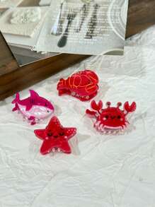 2pcs/3pcs Cute Acrylic Ocean Elements Crab, Starfish, Fish Hair Clips For Women, Suitable For Bangs, Side Hairstyles, Princess Hairstyles, Adorable Street Style Hair Accessories Women Claw Clip Autumn Accessories Fall Winter For Vacation Outfits Woman