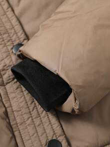 Women's Casual Padded Coat, Sporty Versatile Hooded Zip-Up Sweatshirt, Solid Color, Fashion Pockets, Cotton Outerwear