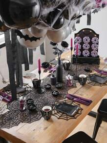 1Pc 18 X 72 Inch Lace Spiderweb Table Runner, Halloween Black Spiderweb Tablecloth, Suitable For Kitchen Table Decoration, Halloween Decoration/Horror Party, Home Decoration, Interior Decoration, Fireplace Decoration Halloween Gift, Perfect Halloween Horror Home Decoration Gift. Room Decor