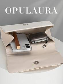 OpulAura 女士优雅仿珍珠缎面手提包，浪漫婚礼钱包，精致迷人的晚礼服配饰包，带有褶皱设计，适合晚会、生日派对、节日礼物等正式场合 - 杏色 - 查看 4