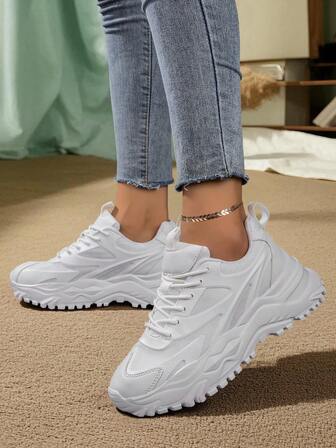 Women's Fashion Casual Sports Shoes, Light And Breathable, Anti-Skid And Wear-Resistant Design, Platform Heightening Simple Daddy Shoes, Suitable For Daily Commuting And Outdoor Walking,