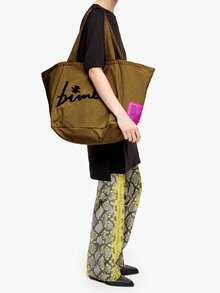 大容量轻巧刺绣手提包，优雅别致的单肩包 - 卡其色 - 查看 2