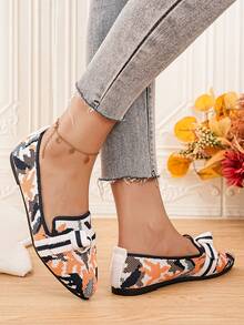 Nowe, modne, siatkowe buty damskie, dzianinowe, płaskie, eleganckie, wsuwane, z noskiem w szpic, z miękką podeszwą, antypoślizgowe, z kokardką i krzyżującymi się paskami, z kwiatowym wzorem