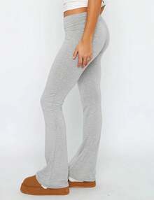 Women's Flare Skinny Pants Fold Over Leggings Stretch Bootcut Bell Bottom Slim Fit Yoga Pants Y2k Joggers - 淺灰色 - 查看 5