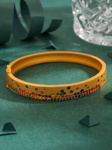 1pc High-Quality European & American Cubic Zirconia Copper Plated 18K Colorful Starry Luxury & Elegant Matte Stainless Steel Bracelet, Women Gift & Daily Wear