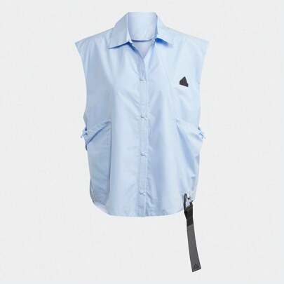 Adidas 女士经典标志舒适翻领运动休闲背心 IA2138，夏季