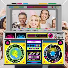 1pc Retro Polyester Radio Stereo Selfie Frame - 90s Hip Hop Party Decor With Colorful Lights & Balloons Pattern, Birthdays, Weddings, Housewarming & Celebrations, Suitable For Disco Themed Party Supplies, Party Photography Props, Fun Photography Props, Bachelor Parties,Hip-Hop Party Decoration ﻿