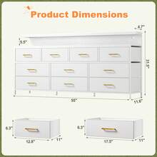 55-Inch Wide Dresser With 10 Fabric Drawers, TV Stand With LED Lights & Power Outlets - Metal Frame Large Dresser For Bedroom, Ivory White - Xem 6