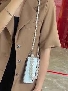 Fashion Faux Pearl Bracelet & Velvet Strap Phone Case Compatible With IPhone 16, 15, 14, 13, 12, 11 Pro Max Plus - Transparent Shockproof Back Cover - Fashionable Gift For Women & Girls - Birthday, Holiday Gift, Compatible With Samsung A54/A55/A53/S24/S24FE/S24Plus/S24Ultra/S25/S25Plus/S25Ultra, Compatible With Xiaomi/17 Series - Clear - View 2