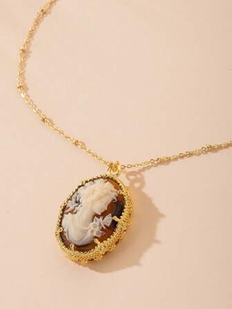 1 pièce Collier pendentif tête de déesse vintage en relief pour femmes