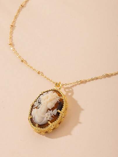 1 Stück Vintage Relief Göttin Kopf Anhänger Halskette für Frauen